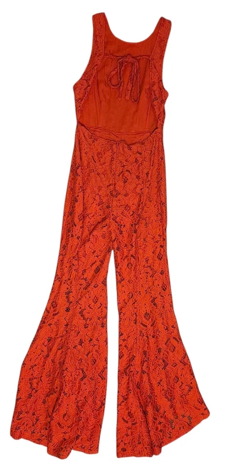Free People Rise and Shine Lace One-Piece Bell Bottom Jumpsuit 0 - Image 4 of 4