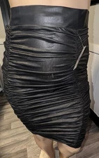 FTF Coated Black Ruched Bodycon Skirt – Size 2 (NWT)