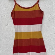 Apricot Halter Dress Womens 10 Medium Yellow Orange Red White Stripe Knit Retro