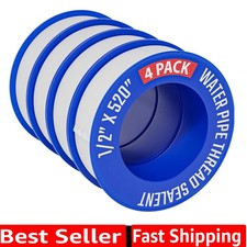 Waterproof Teflon Tape 4 Pack - 1/2 Inch x 520 Inch for Plumbing Needs