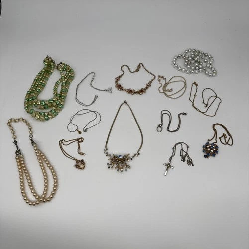 Group Lot of 13 Vintage As Is Necklaces - Costume Jewelry Metal Plastic Stones