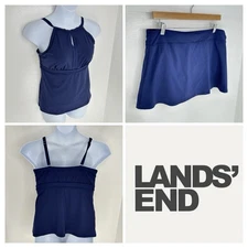 Lands End Tankini Swim Skirt Set Navy Top Size 12  Bottoms 14P Beach Resort