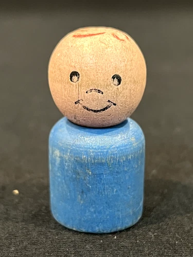 Vintage Original Fisher Price Little People Lacing Shoe Round Blue Wooden Base