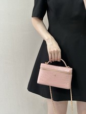VIP GIFT Pink Croc Embossed Small Crossbody Top Handle Bag Gold Zip Strap