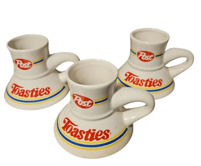 Lot of 3 Vintage Post Toasties Cereal Advertising Mugs   Ceramic, Made in Taiwan