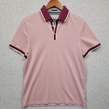 Ted Baker London Pink Maroon Stripe Collar Short Sleeve Polo Size 3 EUC