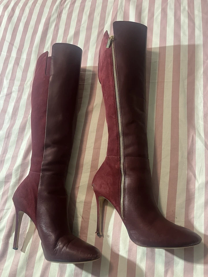 Michael Kors Burgundy Stilletto Suede Knee High Boots Size 8.5M - Image 4 of 4