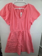 Gap Women's Small Neon Blazing Pink Gauze Splitneck Midi Dress NWT $59.99