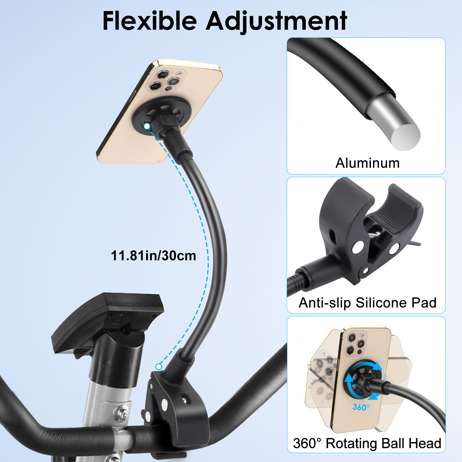 Magnetic Phone Holder for iPhone Samsung 360° Adjustable Bikes Strollers Mount