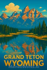 Grand Teton Wyoming Vintage Travel Poster – Instant Download Wall Art