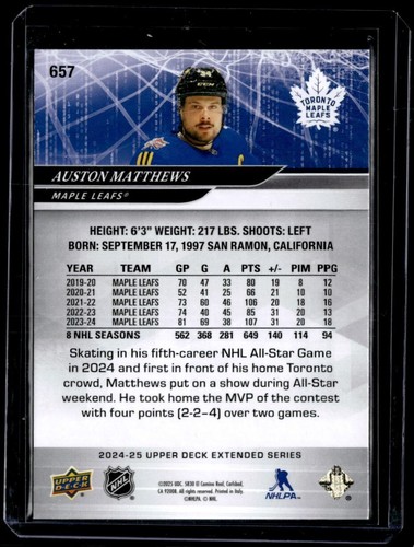 2024-25 Upper Deck Extended Series All-Star Auston Matthews #657 - Picture 2 of 2