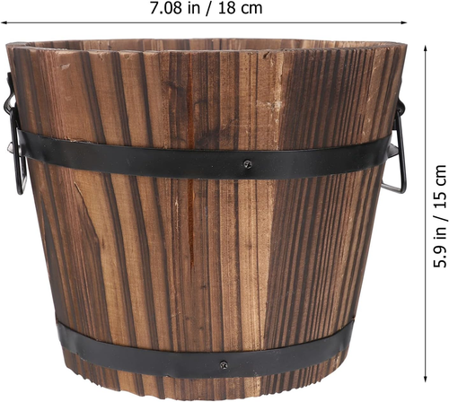 Rustic Wooden Bucket Barrel Planter Rustic Whiskey Bucket Flower Plant Pots Boxe - Picture 2 of 9