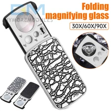 30X 60X 90X Pockets Magnifying Magnifier Jeweler Eye Glass Loupe Loop LED Light