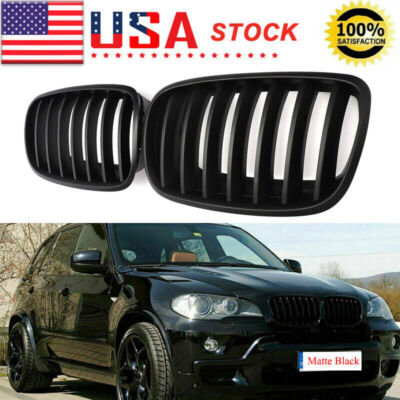 Pair Front Matte Black Kidney Grill Grille For BMW X5 E70 X5M X6 E71 E72 2007-13