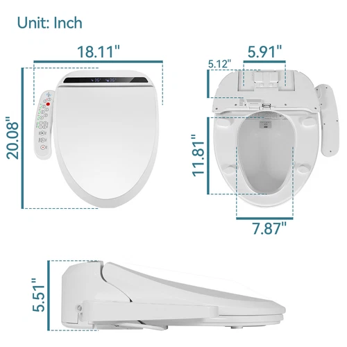 Bidet Toilet Seat Electric Warm Water Smart Heated Bidet with Warm Air Drying US - Picture 7 of 19