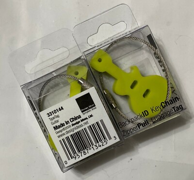 2 DESIGN IDEAS TYPETAG GUITAR KEYCHAIN LUGGAGE TAG BACKPACK ID ZIPPER PULL