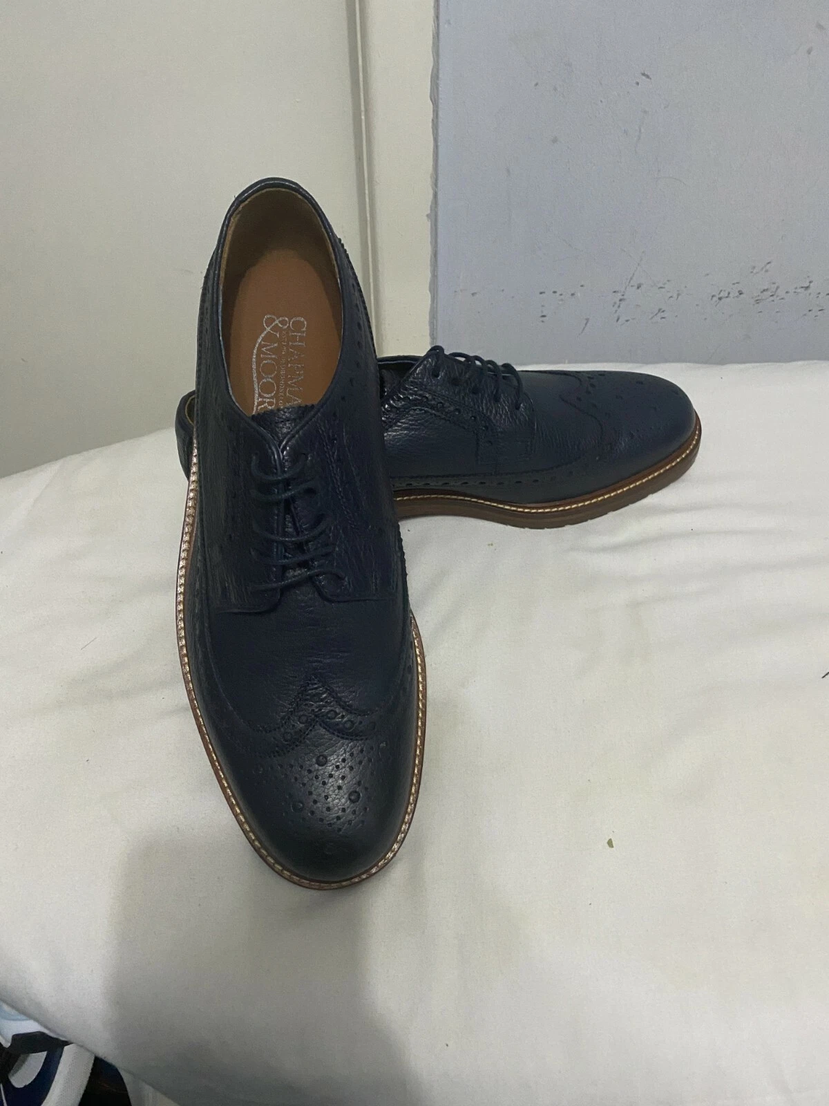 CHAPMAN & MOORE MEN'S NAVY 1737 BROGUE LEATHER LACE-UP SHOES £120
