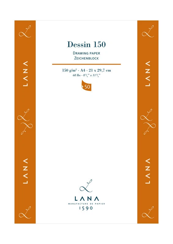 HAHNEMÜHLE FINEART GMBH Lana Dessin Zeichenblock 150g/m², 50 Blatt, verschiedene Größen