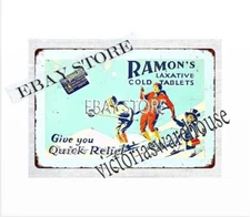 RAMON'S LAXATIVE COLD TABLETS metal tin sign old plaque wall