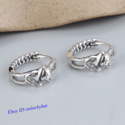 Real S925 Sterling Silver Lucky Cat Ear Buckle Women Earrings Ear Clip