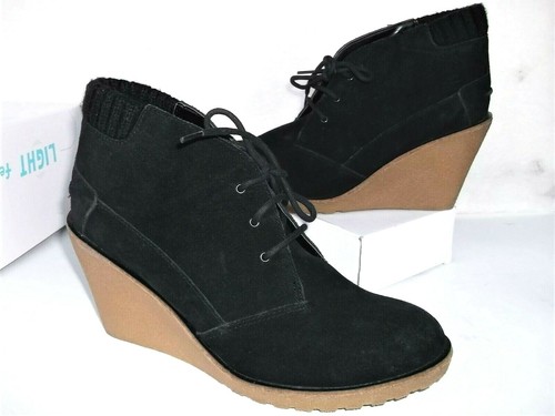$120 Lacoste Leren WOMENS SZ 7.5 Negro Gamuza Cuña Botines. usado una vez.  | eBay