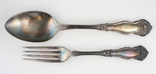 Antique 1908 Wm Rogers & Son AA Serving Spoon and Luncheon Fork ARBUTUS Pattern