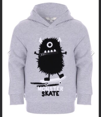 🛹 BNWT BOYS SKATEBOARD MONSTER ZIP MOUTH HOODIE TOP AGE 2-3 YEARS GREY  BLACK UK