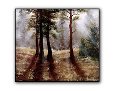 Original Acrylic Landscape Painting  12x14"  PINE TREES IN SUNLIGHT Wall Art