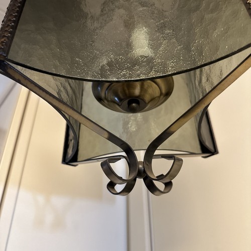 Vintage Metal Gothic Spanish Style Pendant Hanging Light Glass 60s 70s Swag - Picture 7 of 9