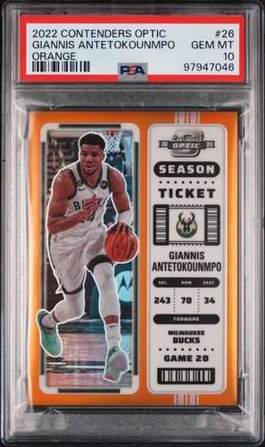 2022 Panini Contenders Optic Giannis Antetokounmpo #/49 Orange Prizm #26 PSA 10
