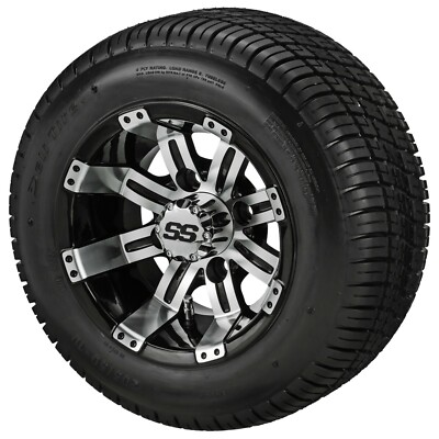 (4) Golf Cart 205/50-10 Deli Low Pro Tires on 10x7 Black/Machined Tempest Wheels