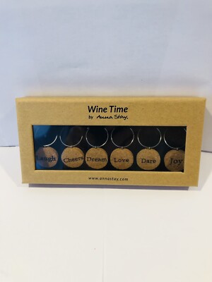 Anna Stay Wine Time Wine Cork Charms Set of 6 Laugh Cheers Dream Love Dare Joy