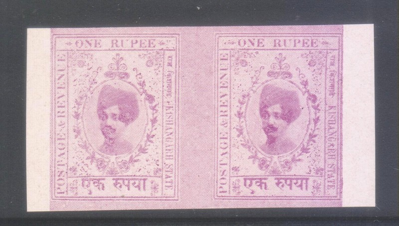 INDIA KISHANGARH STATE 1913-16, 1Re. MAUVE SG69a ERROR MNH IMPERF PAIR RARE.