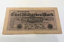 Reproduction Weimar Currency 5,000,000,000 Mark 5 billion Hyperinflation