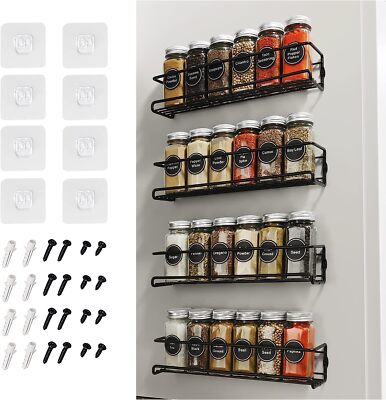 4Packs Kitchen Spice Rack Organizer Storage Shelf Cabinet Jar Holder Wall Mount.