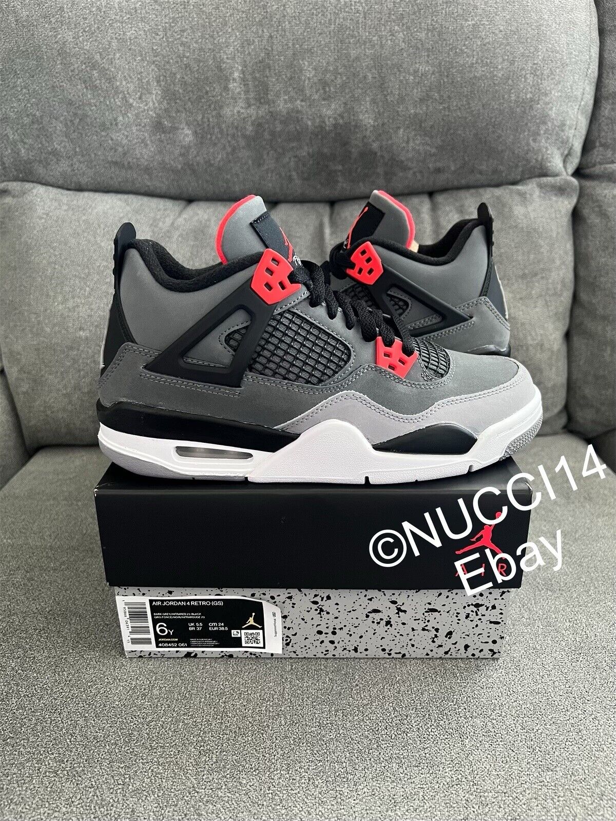 Nike Air Jordan 4 Retro Infrared GS Size 6Y with Receipt 408452-061