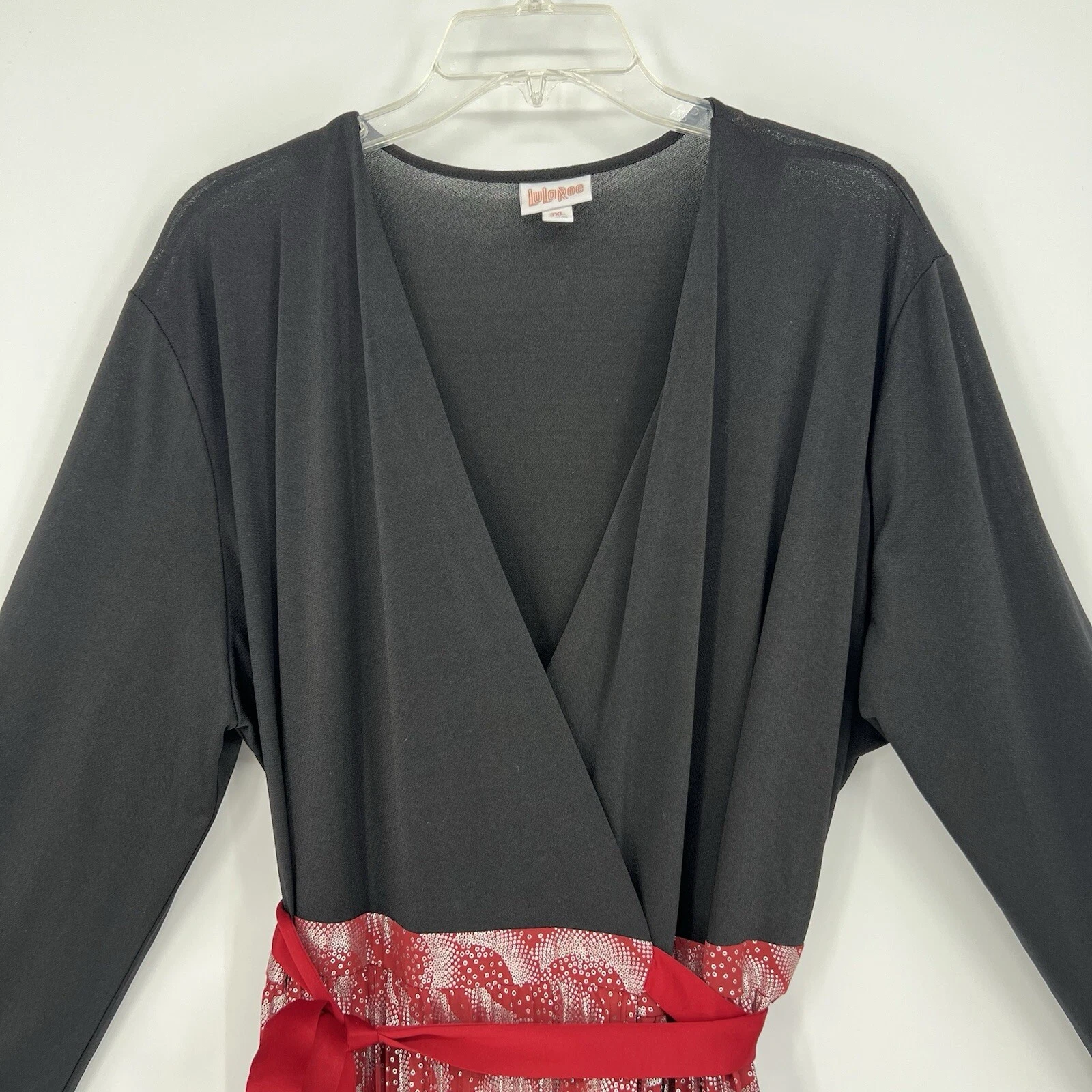 VALENTINO LuLaRoe Deanne elegante abito donna avvolgente manica lunga gonna plissettata nero e rosso