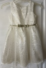 Bride  s Flower Girl Dress Pageant Baptism Size 5 Off White W/ Gold