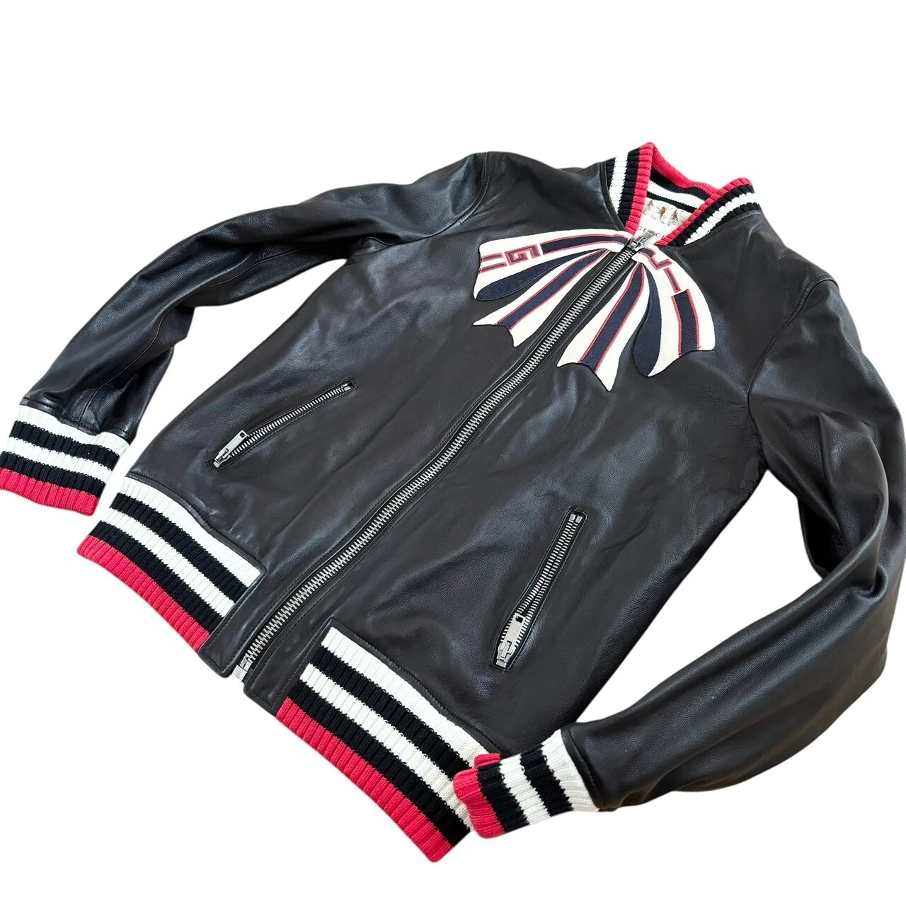 Giacca Bomber Gucci 'Inutilizzata' Trompe L'oeil Fiocco Nappa Pelle 12 Originale