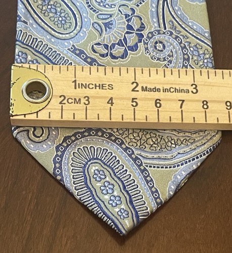 Geoffrey Beene Green Blue Handmade 100% Silk Men’s Neck Tie Made In China - Picture 4 of 9