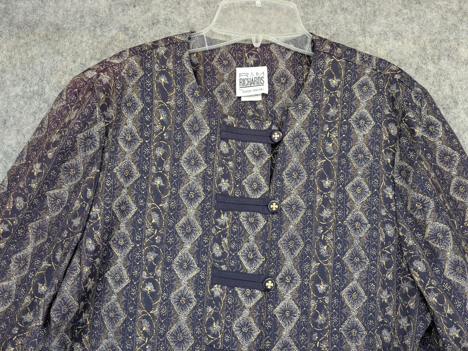 Винтажная куртка R&M Richards Karen Kwong сделано в США размер 14 золотой узор длинная линия - Изображение 2 из 4