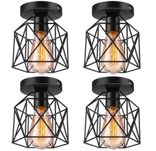 Semi Flush Mount Ceiling Light, E26 E27 Retro Black Industrial Ceiling Light ...