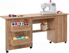 Folding Sewing Table, 63 X 19 X 29.5 Inch Sewing Machine Table with Storage Shel