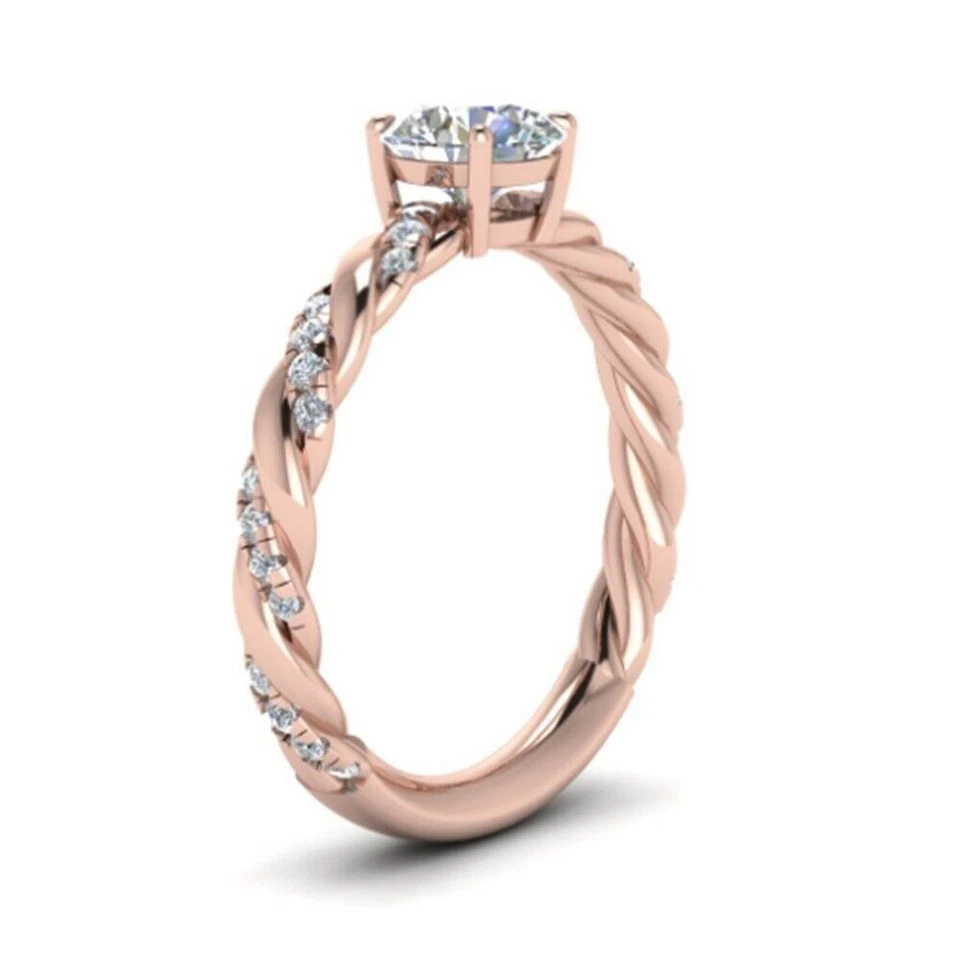 Anillo de boda de diamantes sólido de oro rosa de 14 k certificado GIA IGI natural redondo 0,70 quilates Foto 2 de 4