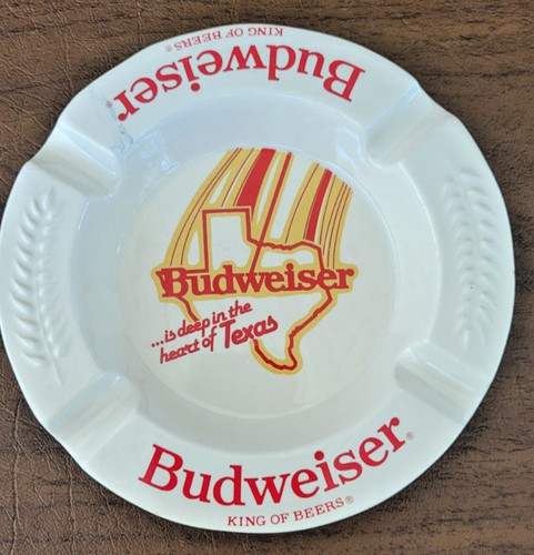 Vintage Budweiser Beer Ceramic Ashtray Heart Of Texas Barware