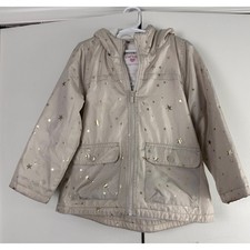 Carters Kids Girls Beige Gold Star Print Hooded Rain Jacket Size 6