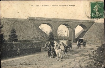 Ak Eu Seine Maritime, L'Entree, Pont de la ligne de Dieppe - 3294549