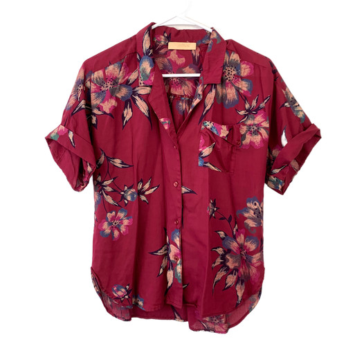 Vintage Tealeaves of California Women's Floral Button-Up Shirt Red Polyester L