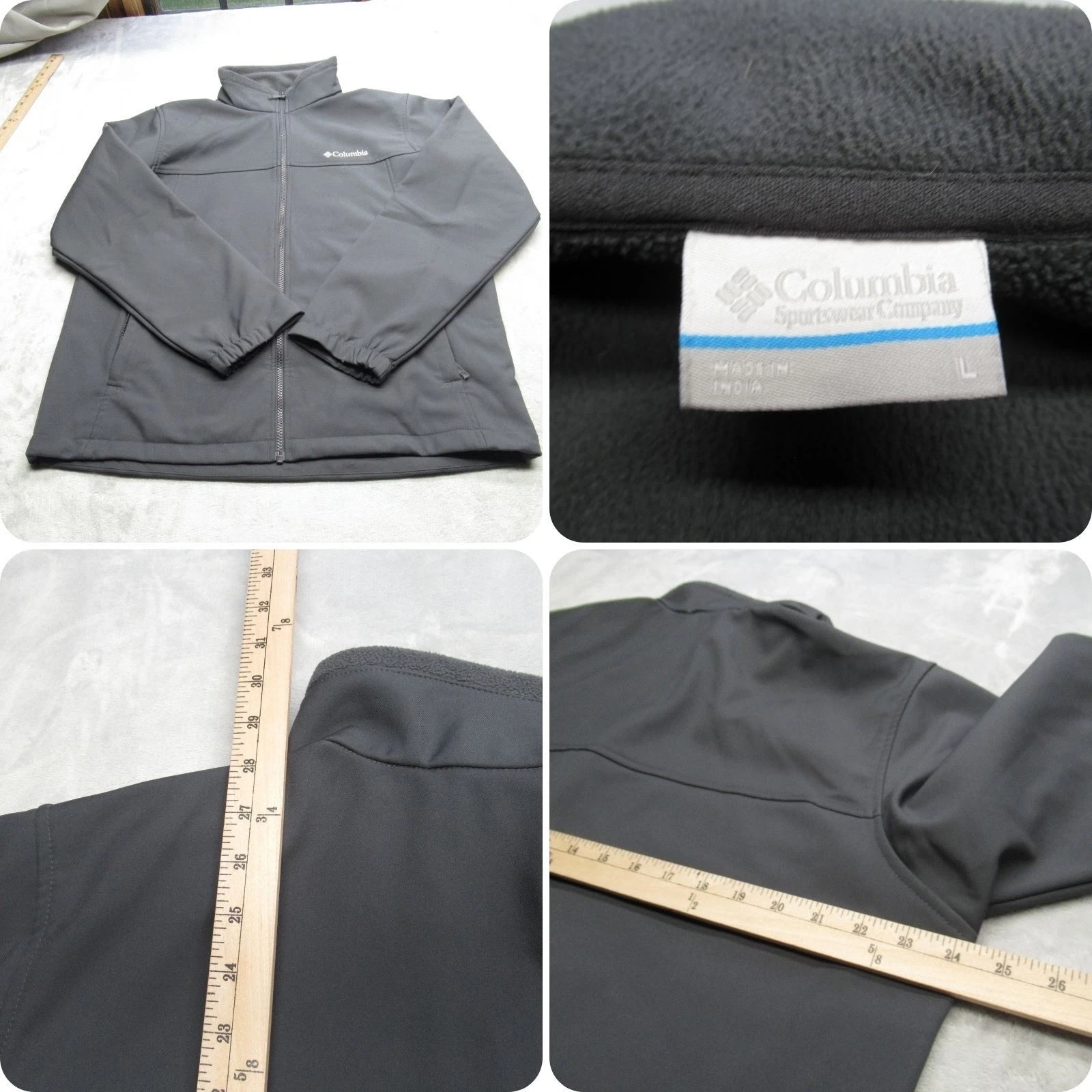 Columbia Jacket Mens Large Gray Softshell Fleece Lined Pockets Full Zip Outdoor