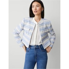 Ann Taylor Striped Tweed Cropped Jacket Light Blue/White Combo
